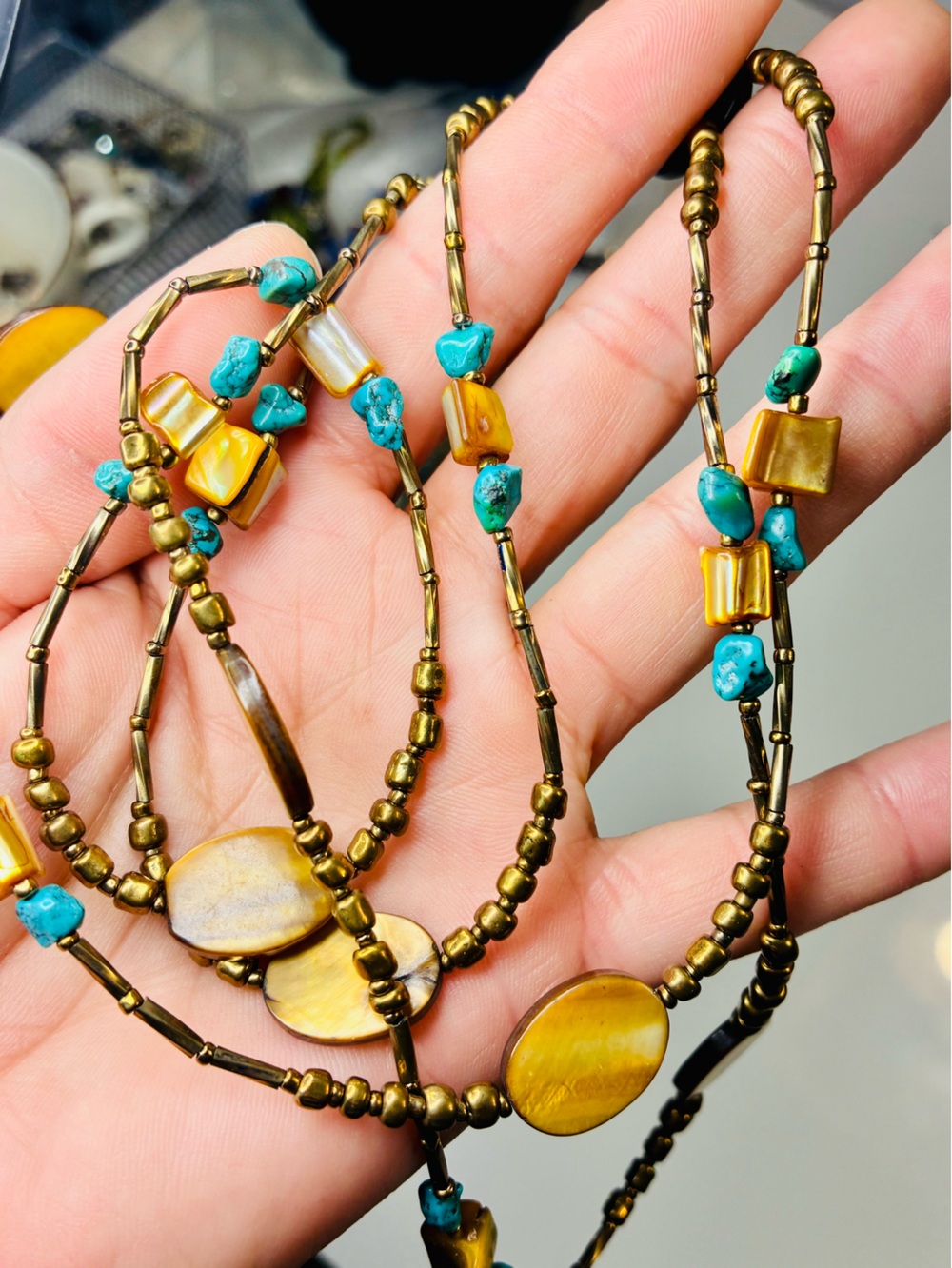 Source Unknown Turquoise and Tiger Eye Long Beaded Necklace - Picture 3 of 14